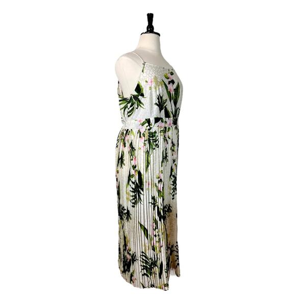 Mlle Gabrielle Maxi Dress Pleated Green Pink Tropical Print New Women’s Size 2X - Picture 2 of 16